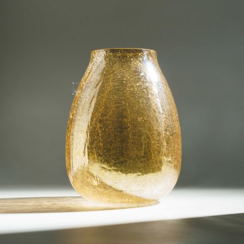 Bình Hoa Thủy Tinh Crackle Tráng Men Mạ Ion Hổ Phách