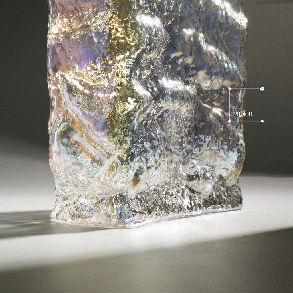 Bình Hoa Thủy Tinh Crackled Hình Vuông Dòng Sông Băng
