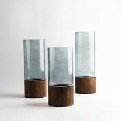 Bình Hoa Thủy Tinh Màu Nước Có Đế Gỗ Nâng Cao Hoa