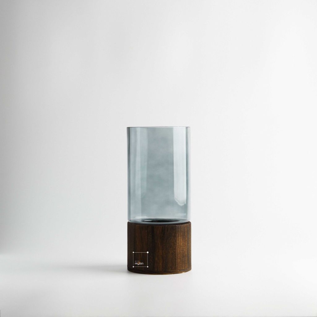 Bình Hoa Thủy Tinh Màu Nước Có Đế Gỗ Nâng Cao Hoa