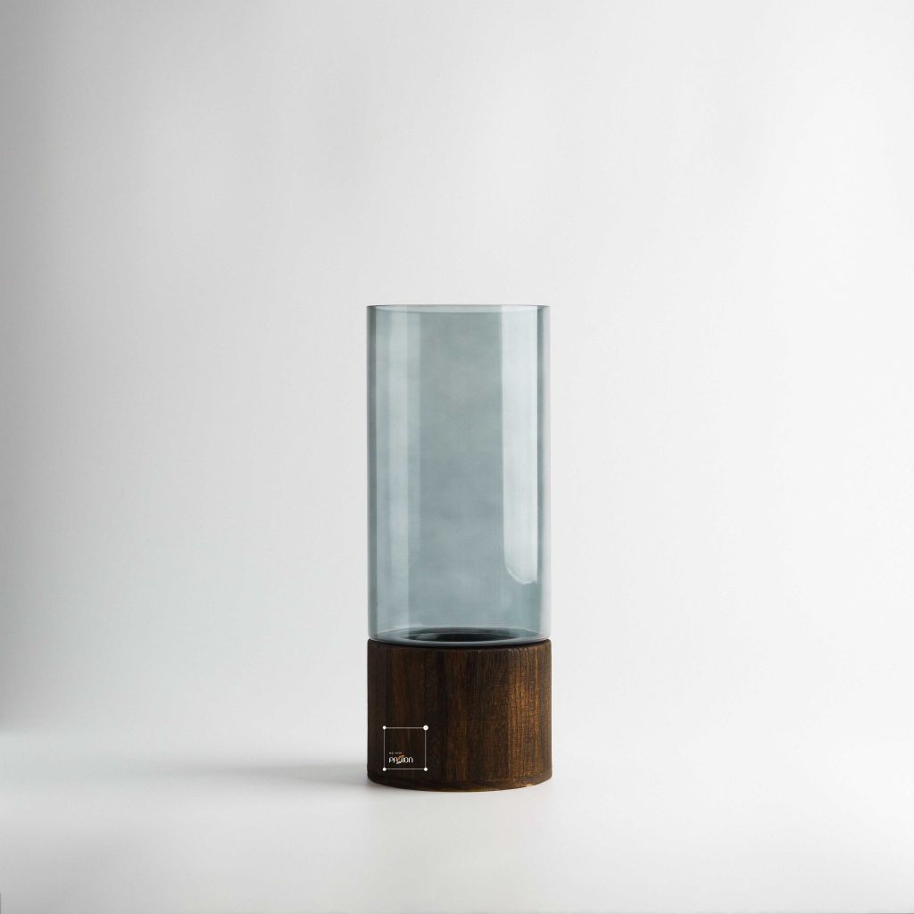 Bình Hoa Thủy Tinh Màu Nước Có Đế Gỗ Nâng Cao Hoa