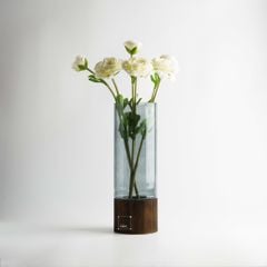 Bình Hoa Thủy Tinh Màu Nước Có Đế Gỗ Nâng Cao Hoa