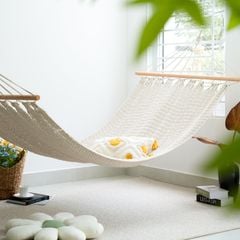 Võng Lưới Thanh Gỗ Tua Rua Boho Trang Trí Ngoài Trời Trang Trí Ngoài Biển 200x100cm
