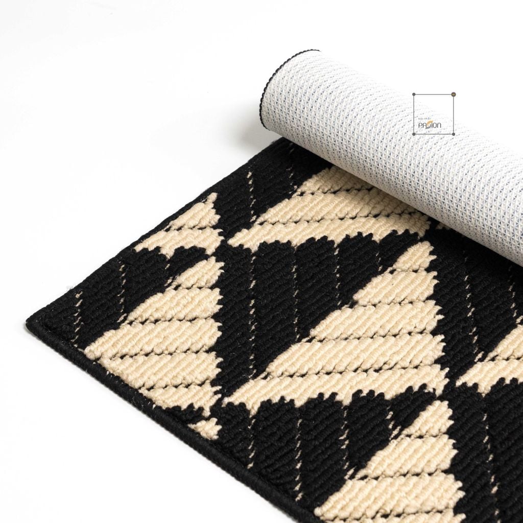 Thảm Lau Chân Siêu Thấm Hút Bụi Để Ở Cửa Ra Vào Họa Tiết Hình Học Xám Đen