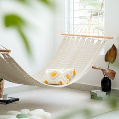 Võng Lưới Thanh Gỗ Tua Rua Boho Trang Trí Ngoài Trời Trang Trí Ngoài Biển 200x100cm