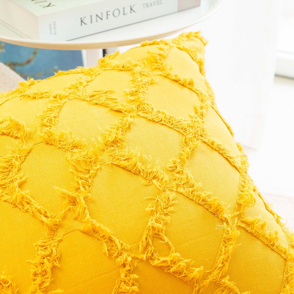 Set Gối Tựa Lưng Phối Khăn Phủ Sofa Tông Vàng 04