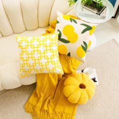 Set Gối Tựa Lưng Phối Khăn Phủ Sofa Tông Vàng 05