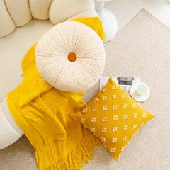 Set Gối Tựa Lưng Phối Khăn Phủ Sofa Tông Vàng 06