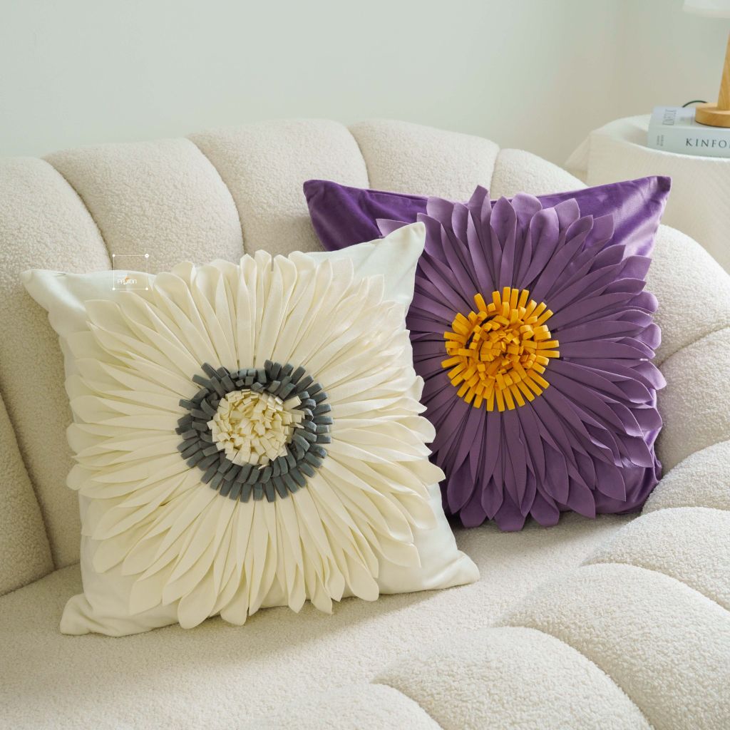 Gối Vuông Tựa Lưng Dệt Hoa Hướng Dương Sang Trọng