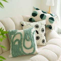 Vỏ Gối Tựa Lưng Sofa Linen Dệt Nổi Họa Tiết Hoa Vàng Xanh