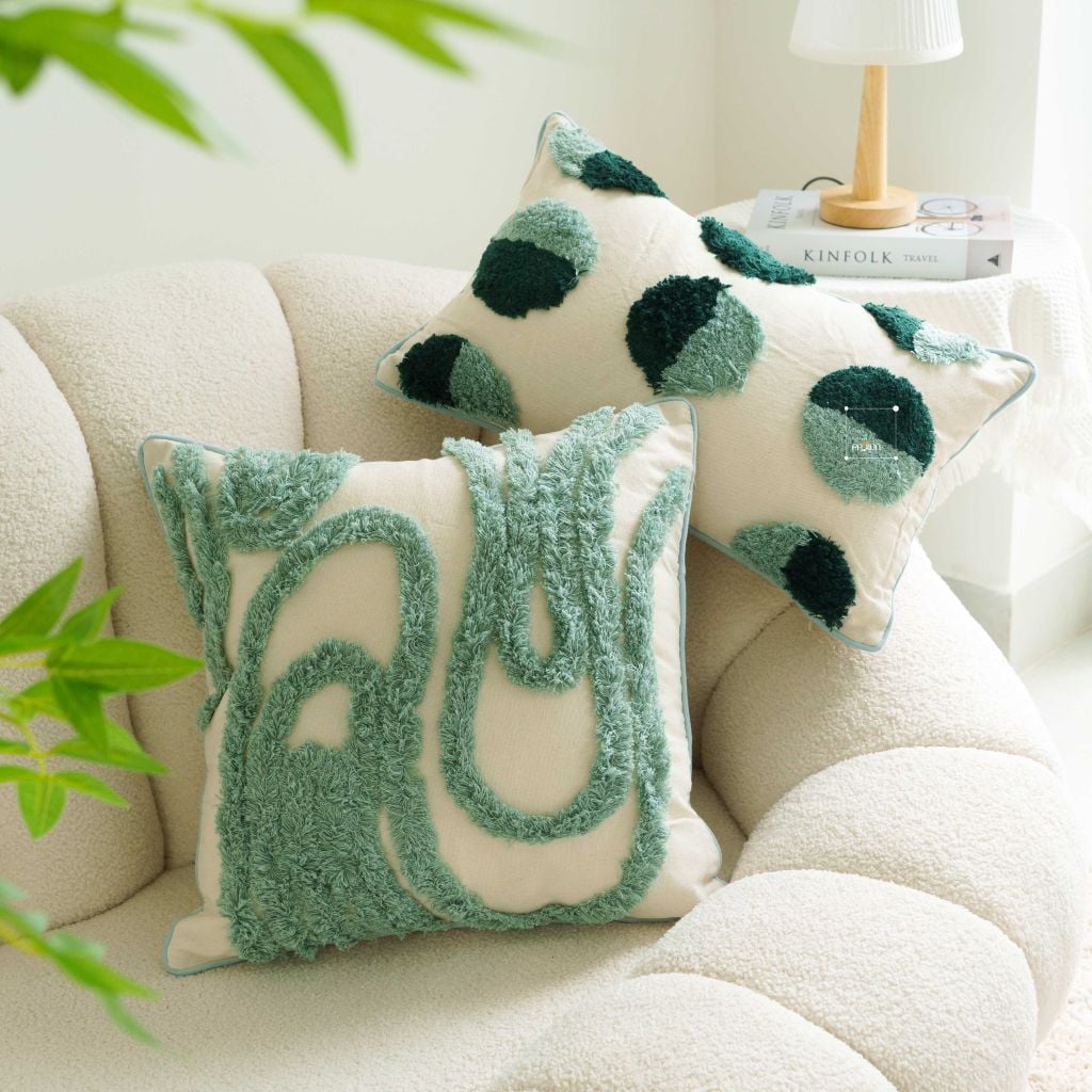 Vỏ Gối Tựa Lưng Sofa Linen Dệt Nổi Họa Tiết Hoa Vàng Xanh