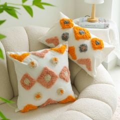 Vỏ Gối Tựa Lưng Sofa Linen Dệt Nổi Họa Tiết Hoa Vàng Xanh