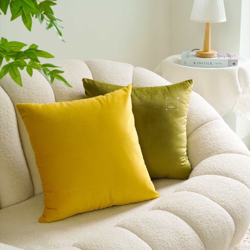 Vỏ Gối Tựa Lưng Sofa Linen Dệt Nổi Họa Tiết Hoa Vàng Xanh