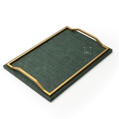 Khay Decor Bện Da Chữ Nhật Phối Khung Kim Loại Sang Trọng