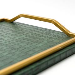 Khay Decor Bện Da Chữ Nhật Phối Khung Kim Loại Sang Trọng
