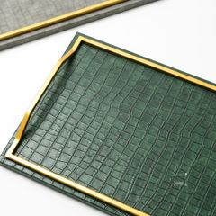 Khay Decor Bện Da Chữ Nhật Phối Khung Kim Loại Sang Trọng