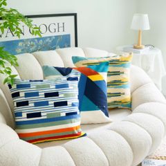 Vỏ Gối Tựa Lưng Thêu Nổi Họa Tiết Color Block Xanh Vàng