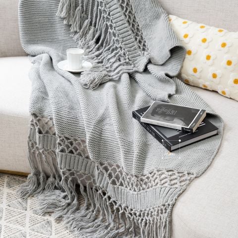 Chăn Đan Len Dệt Tua Rua Kiểu Mỹ Decor Sofa Giường Ngủ