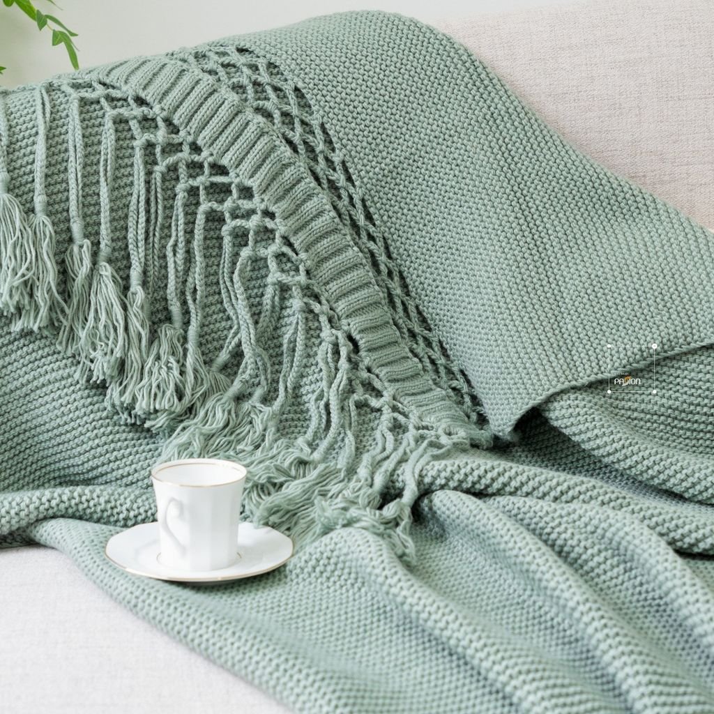 Chăn Đan Len Dệt Tua Rua Kiểu Mỹ Decor Sofa Giường Ngủ