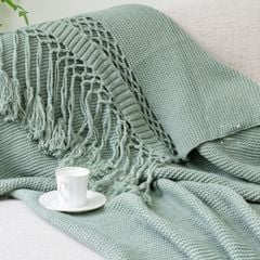 Chăn Đan Len Dệt Tua Rua Kiểu Mỹ Decor Sofa Giường Ngủ
