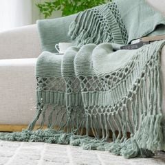 Chăn Đan Len Dệt Tua Rua Kiểu Mỹ Decor Sofa Giường Ngủ