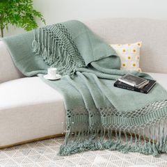 Chăn Đan Len Dệt Tua Rua Kiểu Mỹ Decor Sofa Giường Ngủ