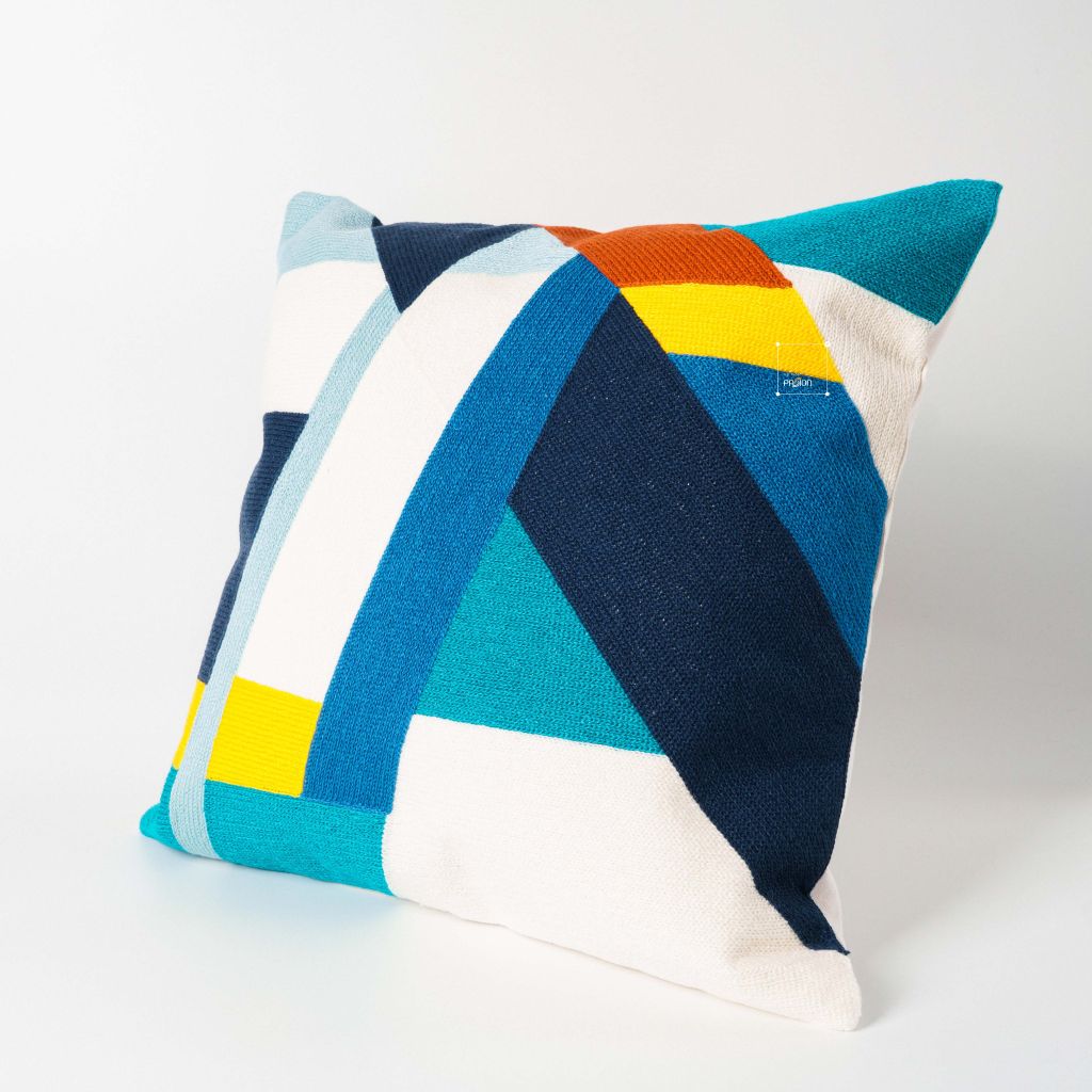 Vỏ Gối Tựa Lưng Thêu Nổi Họa Tiết Color Block Xanh Vàng
