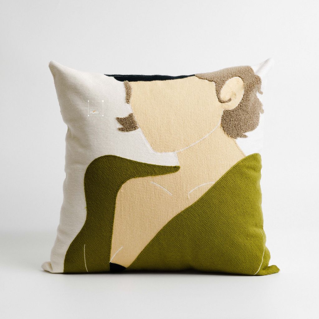 Vỏ Gối Tựa Lưng Canvas Thêu Nổi Green Olive