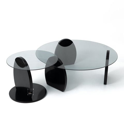Set 2 Bàn Trà Tròn Chân Gỗ Mặt Kính Cường Lực