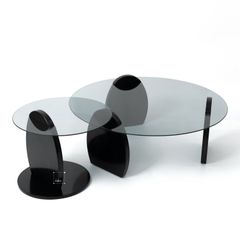 Set 2 Bàn Trà Tròn Chân Gỗ Mặt Kính Cường Lực