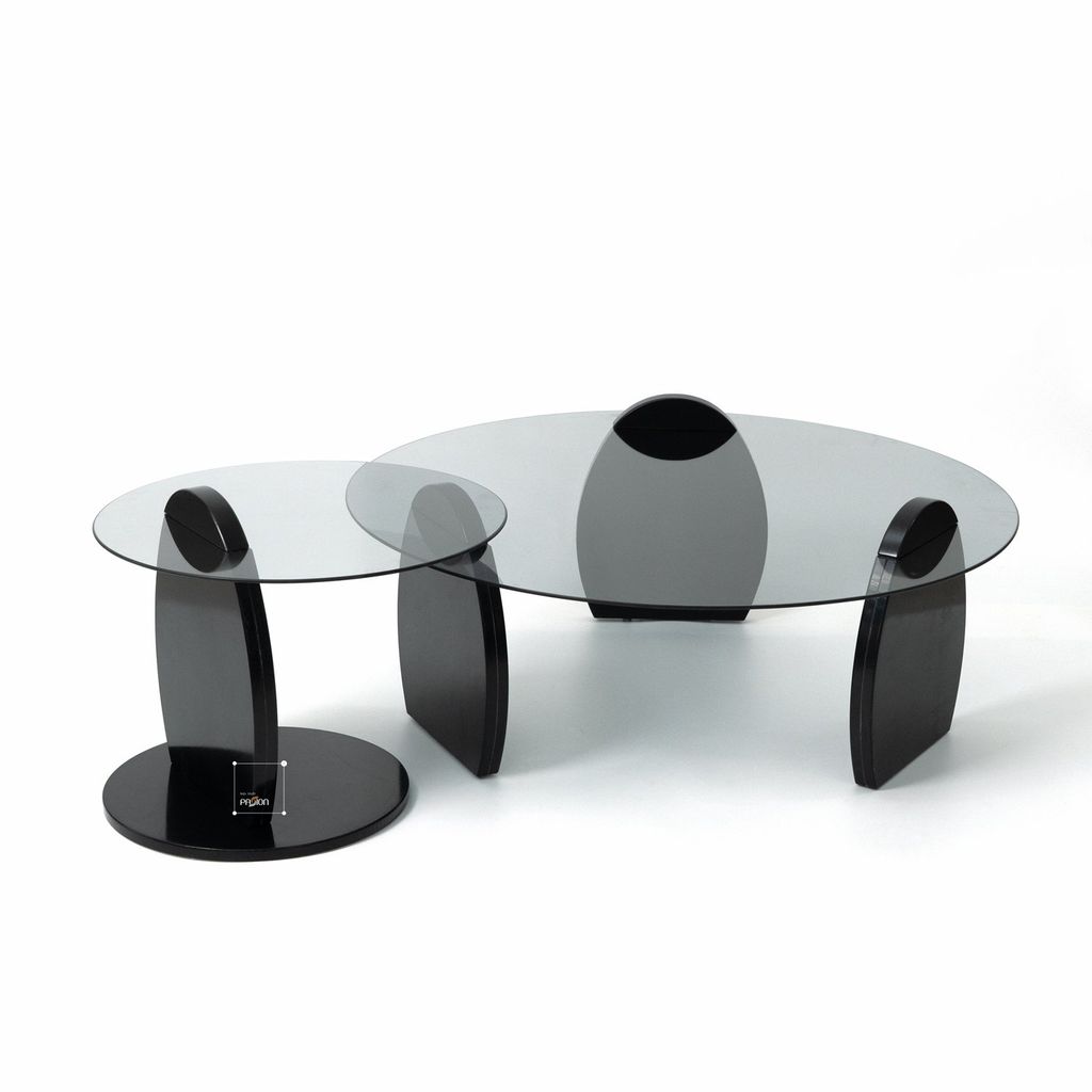 Set 2 Bàn Trà Tròn Chân Gỗ Mặt Kính Cường Lực