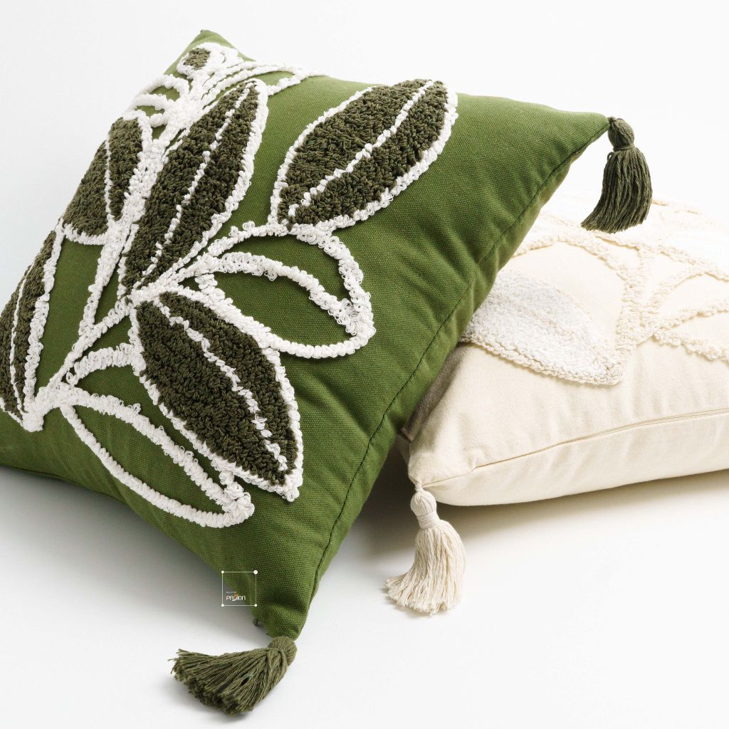 Vỏ Gối Tựa Lưng Canvas Thêu Nổi Green Olive