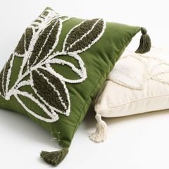 Vỏ Gối Tựa Lưng Canvas Thêu Nổi Green Olive