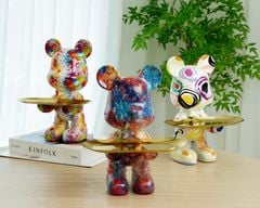 Tượng Gấu Bearbrick Ôm Khay Trang Trí Đồ Dùng