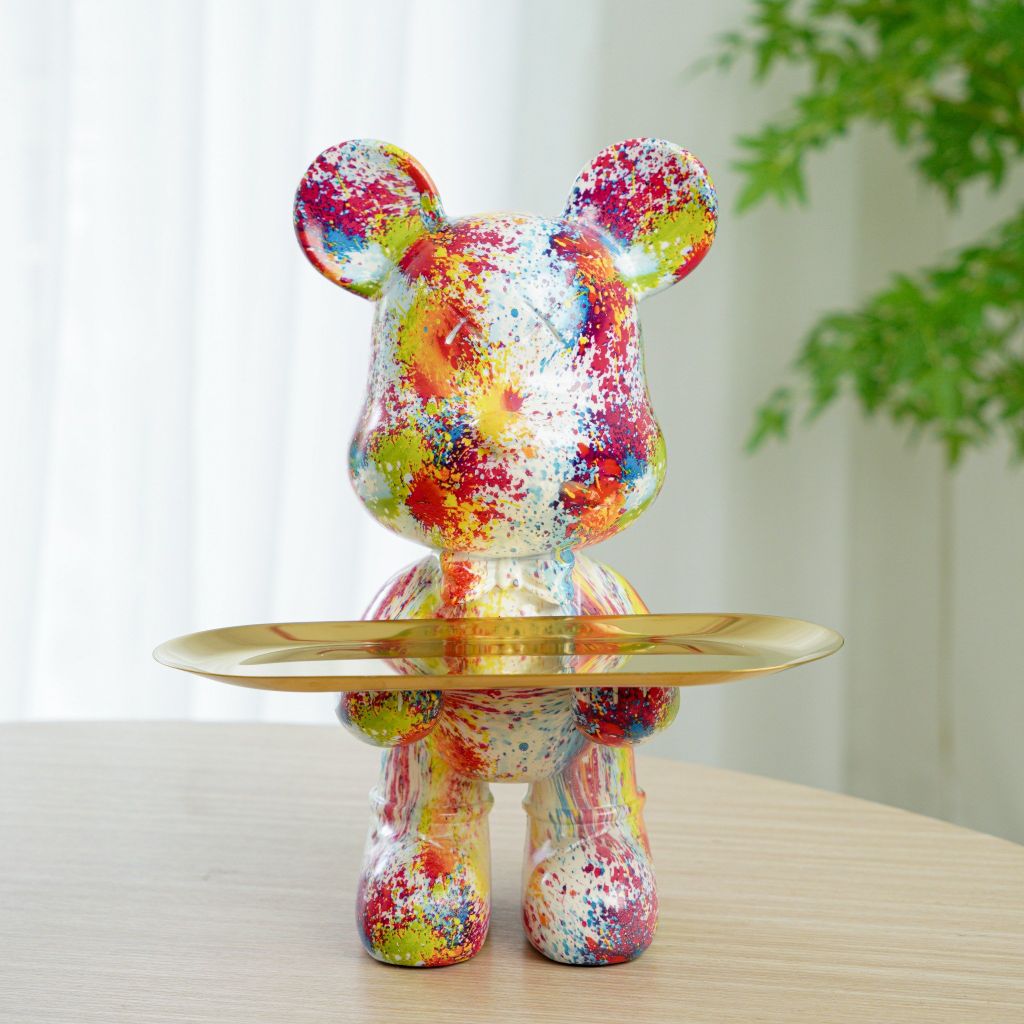 Tượng Gấu Bearbrick Ôm Khay Trang Trí Đồ Dùng