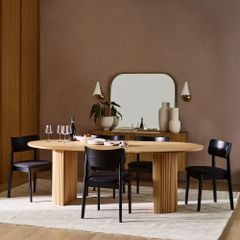 Bàn Ăn Oval Dài Chân Trụ Kẹp Nẹp Tròn