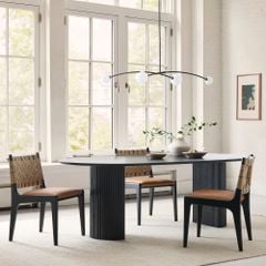 Bàn Ăn Oval Dài Chân Trụ Kẹp Nẹp Tròn