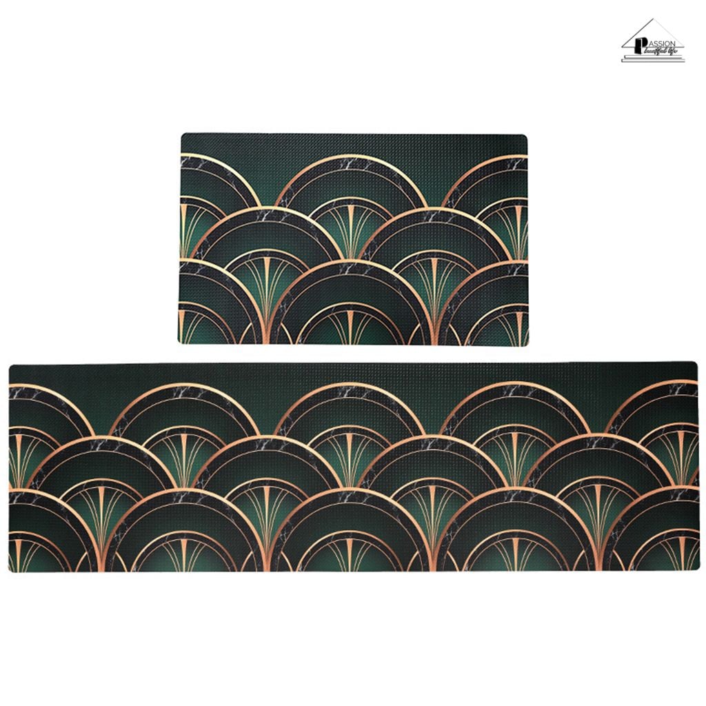 Thảm Bếp PVC Tone Xanh Bắc Âu Hiện Đại Chống Trượt Chống Bám Dầu