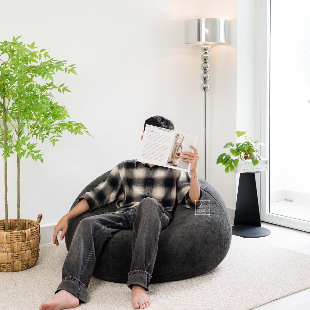 Ghế Lười Nhung Tuyết Hình Tròn Size XL 100x120cm