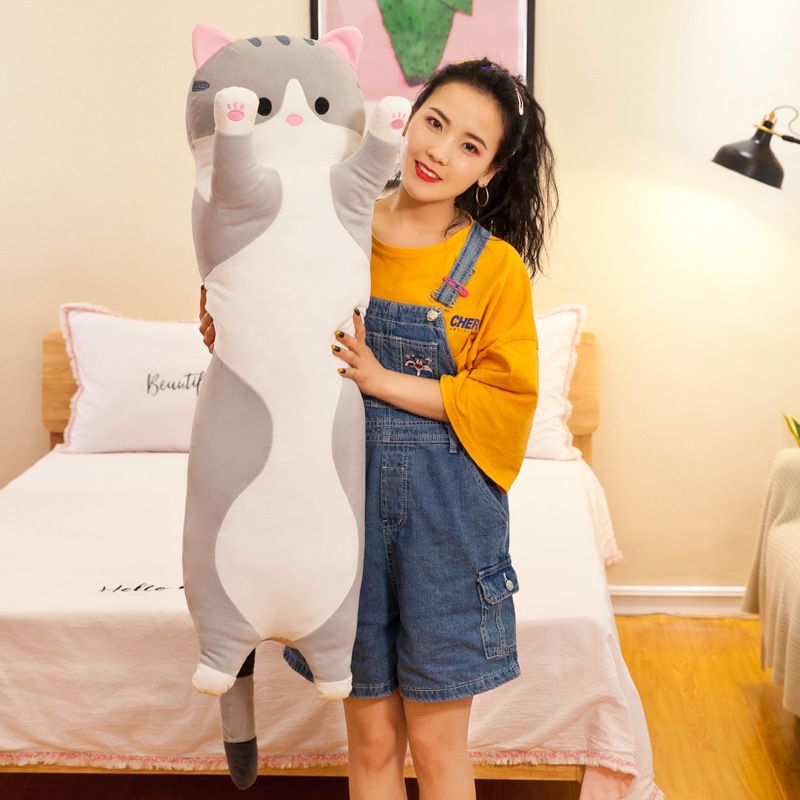 Gối Ôm Gấu Bông Mèo Dài Bông Tuyết Siêu Mịn