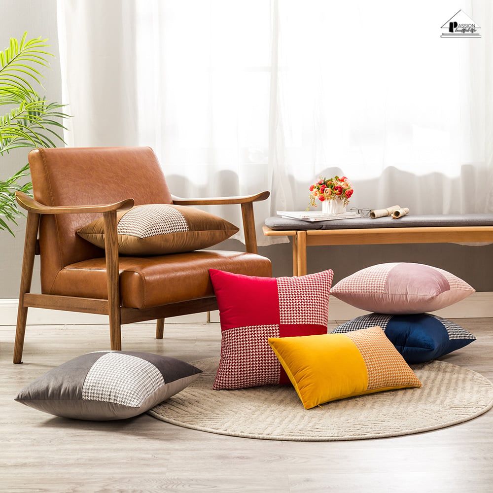 Vỏ Gối Tựa Lưng Nhung Phối Màu Tương Phản Ziczac