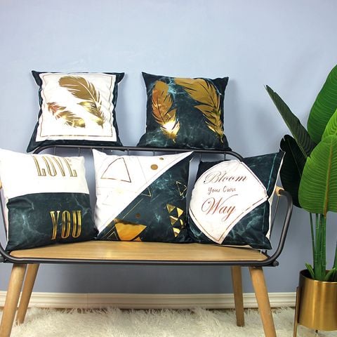 Vỏ Gối Tựa Lưng Retro Nhung In Màu Cẩm Thạch Xanh