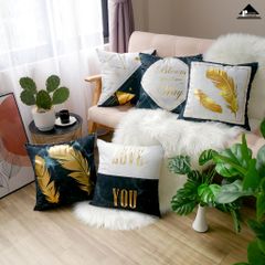 Vỏ Gối Tựa Lưng Retro Nhung In Màu Cẩm Thạch Xanh