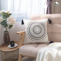 Vỏ Gối Tựa Lưng Sofa Linen Cotton Bohemian Tua Rua