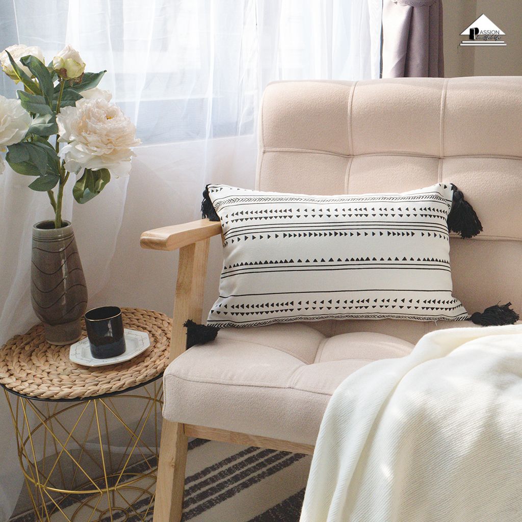 Vỏ Gối Tựa Lưng Sofa Linen Cotton Bohemian Tua Rua