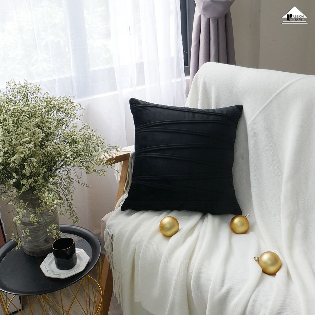 Vỏ Gối Tựa Lưng Sofa Trang Trí Nhung Dập Sọc Ziczac