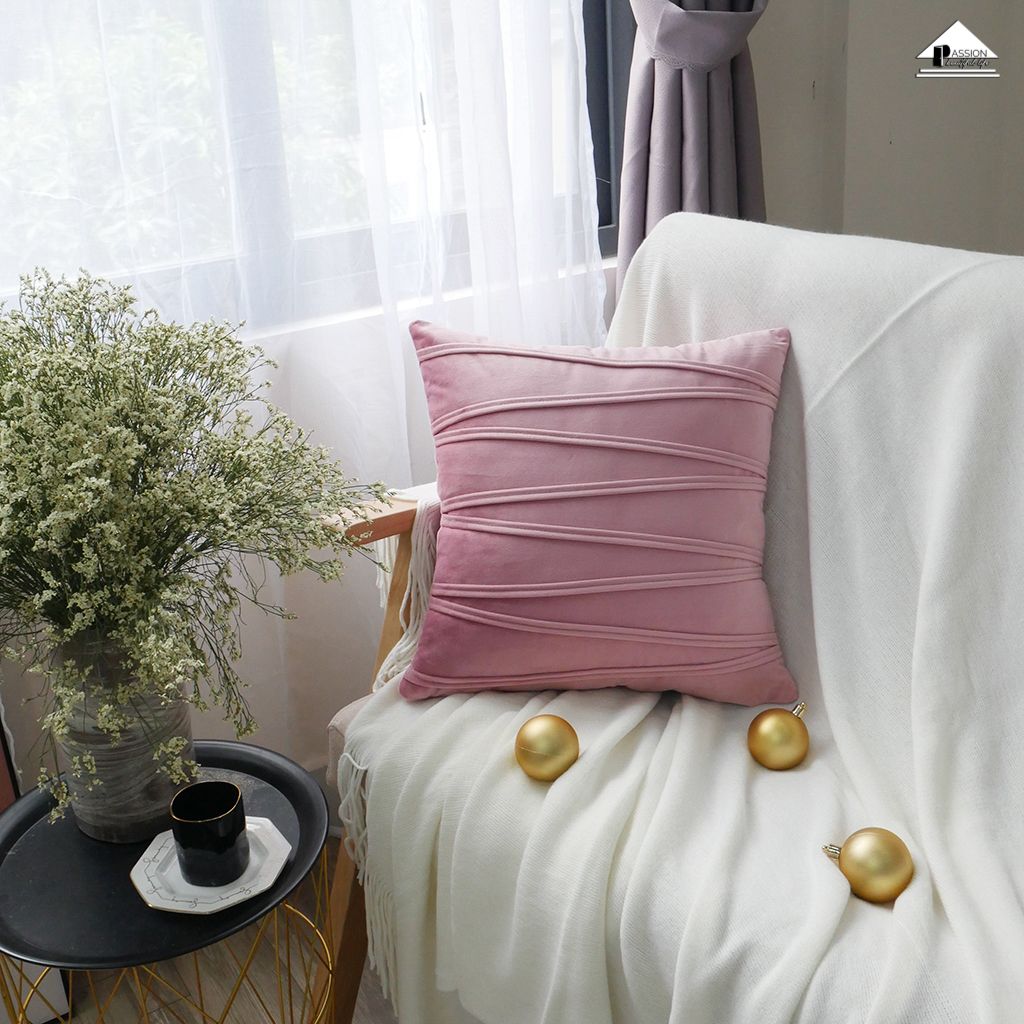 Vỏ Gối Tựa Lưng Sofa Trang Trí Nhung Dập Sọc Ziczac