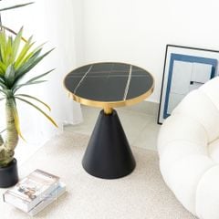 Bàn Trà Side Table Bàn Nhỏ Góc Phòng Đá Phối Kim Loại Phong Cách Ý Đá Kiểu Xòe Đen
