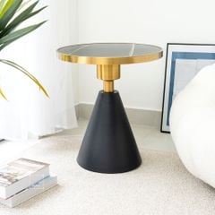 Bàn Trà Side Table Bàn Nhỏ Góc Phòng Đá Phối Kim Loại Phong Cách Ý Đá Kiểu Xòe Đen