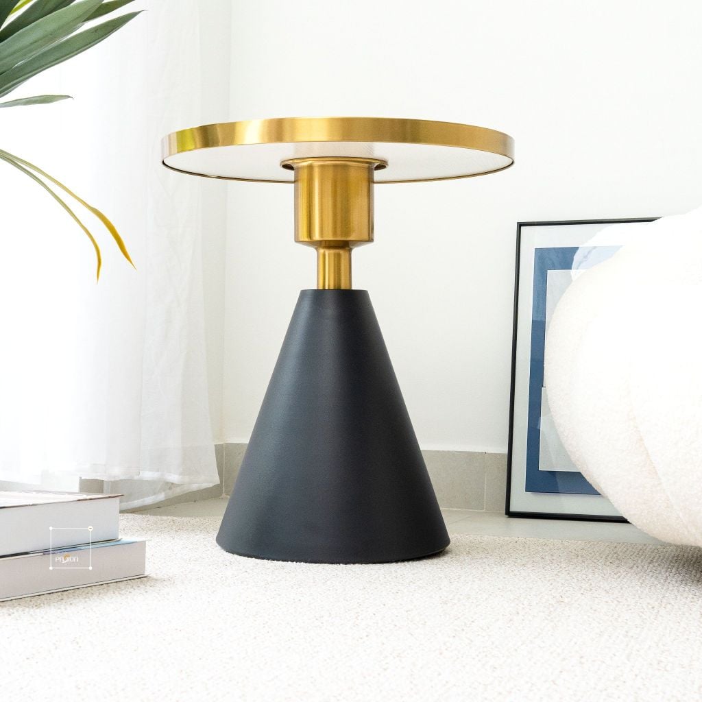 Bàn Trà Side Table Bàn Nhỏ Góc Phòng Đá Phối Kim Loại Phong Cách Ý Đá Kiểu Xòe Đen